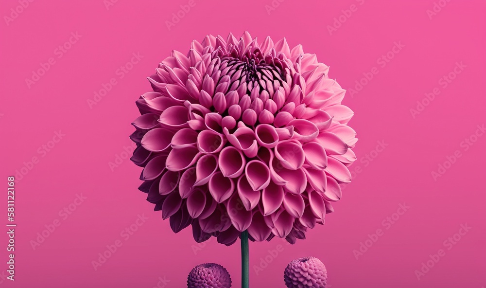  a large pink flower sitting on top of a pink table next to two smaller pink balls on a pink surface