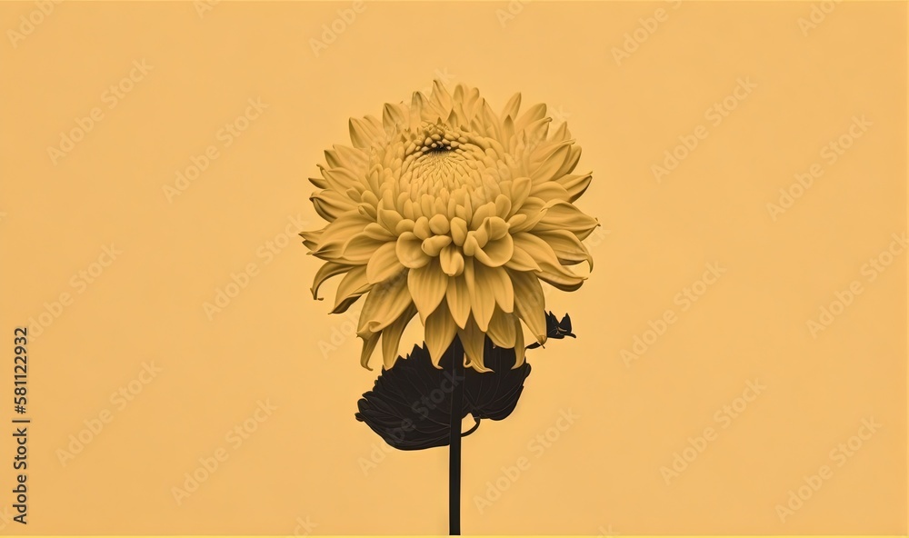  a large yellow flower with a butterfly on its back end in front of a yellow background with a yell