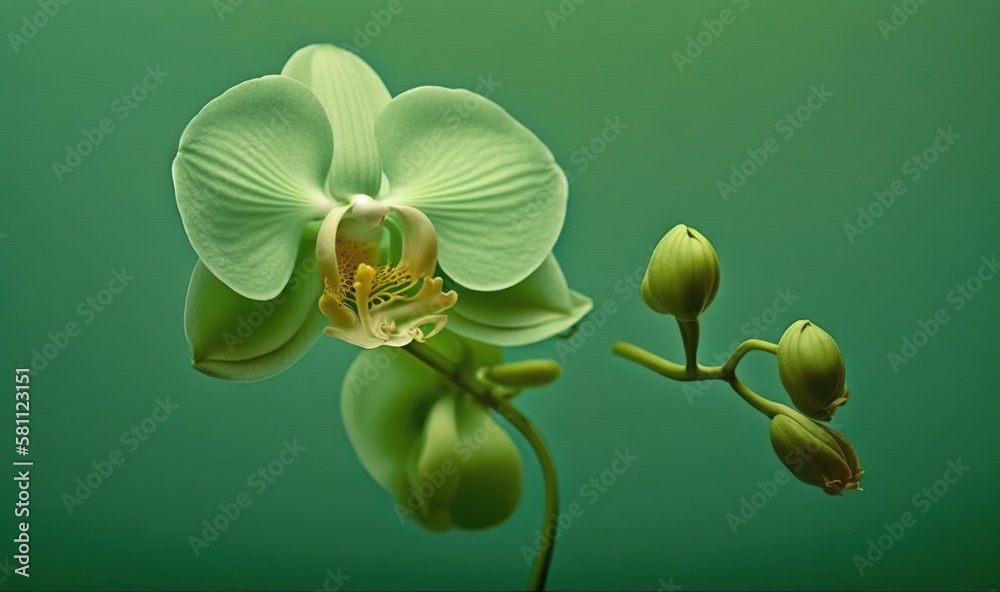  a close up of a green flower with a green background in the back ground and a green background in t