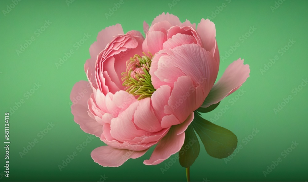  a pink flower with green leaves on a green background with a green backgrounnd of the image is a cl