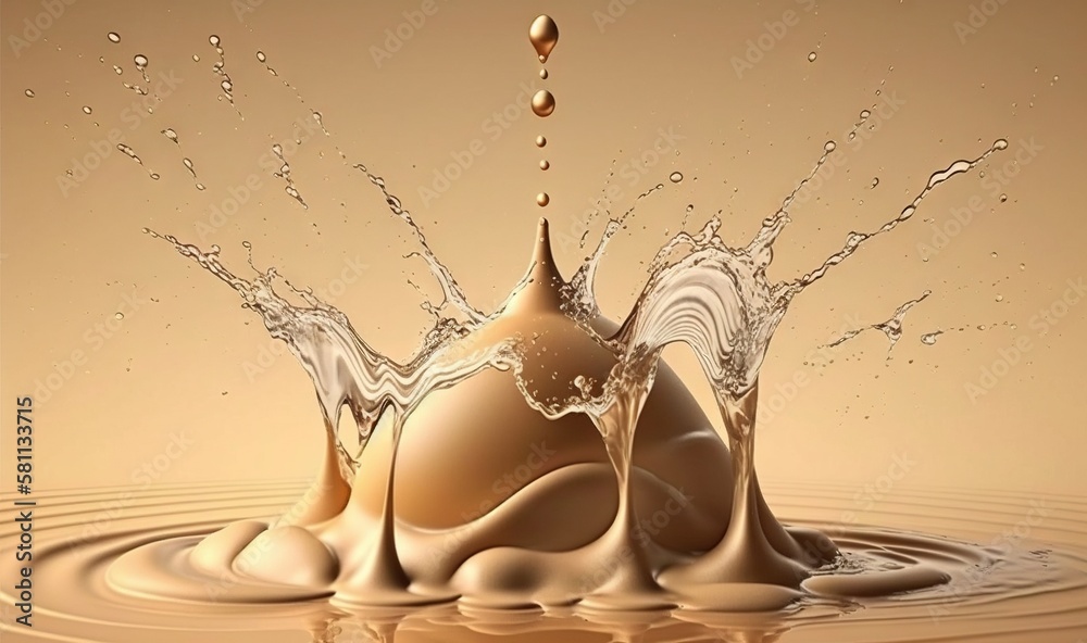  a liquid splashing out of a chocolate cup on a brown surface with a gold crown on top of the cup an