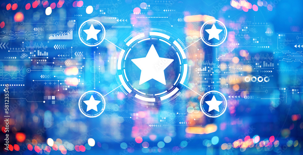 Rating star concept with blurred city lights at night