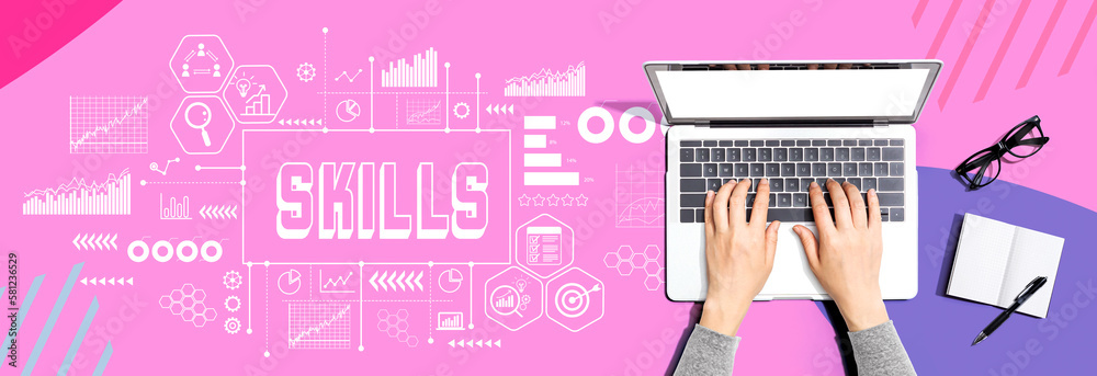 Skills theme with person using a laptop computer