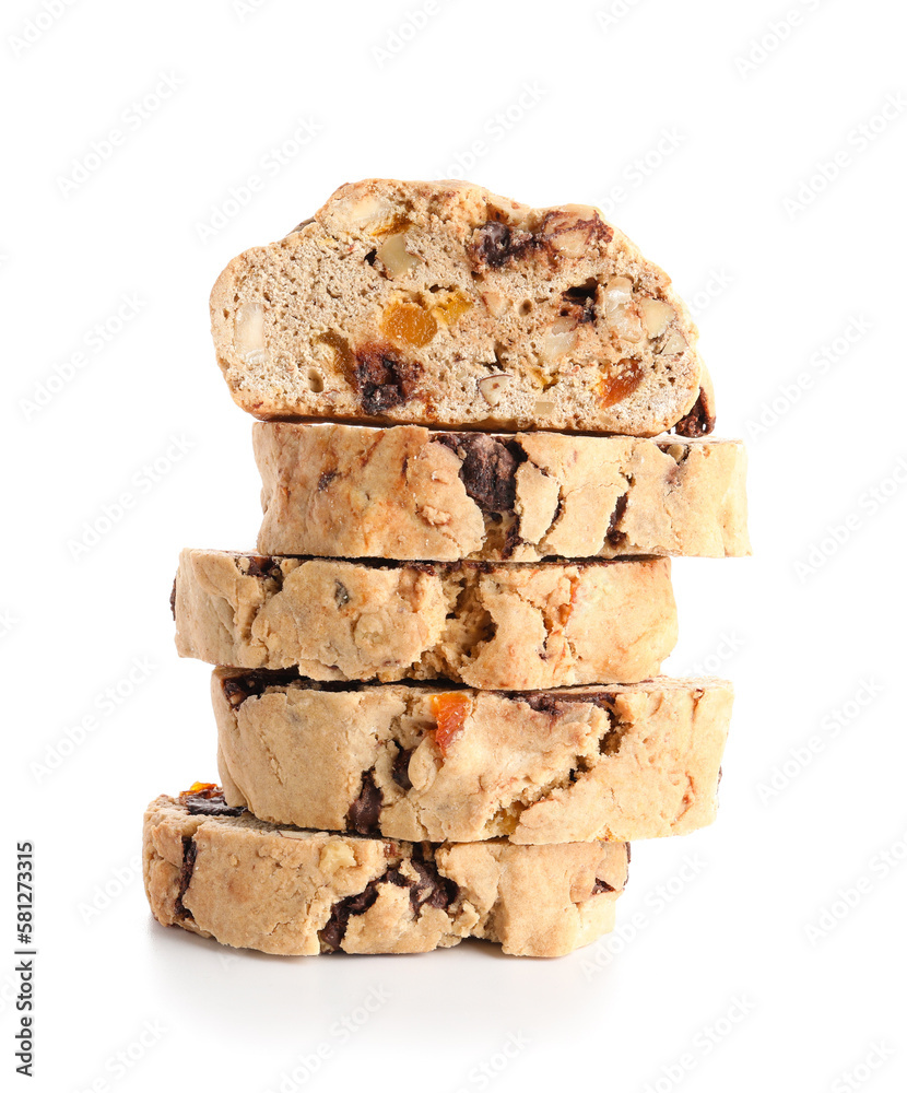 Stack of delicious biscotti cookies isolated on white background