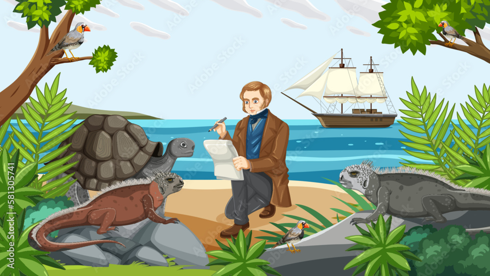 Charles Darwin Expedition to Galapagos Concept