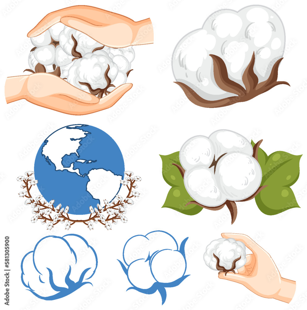 Set of cotton isolated cartoon