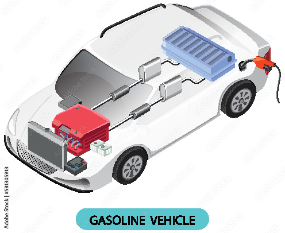 Gasoline vehicle engine parts diagram