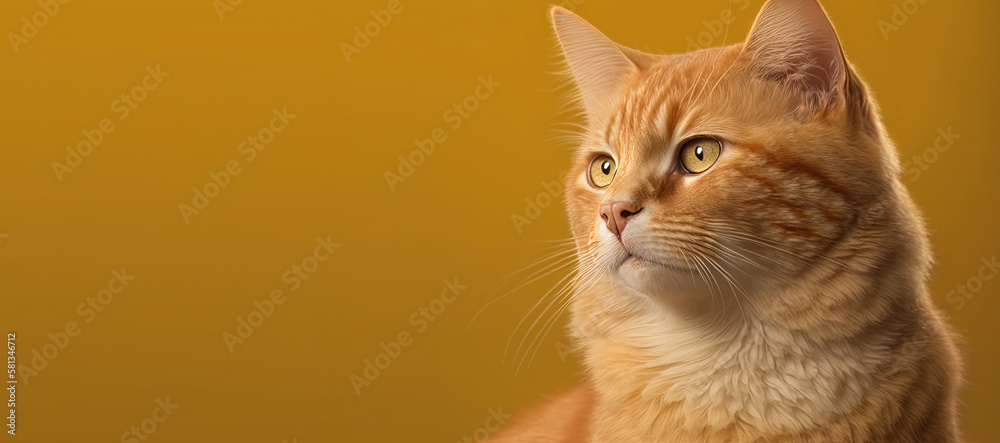 portrait of a cat in front of bright yellow background