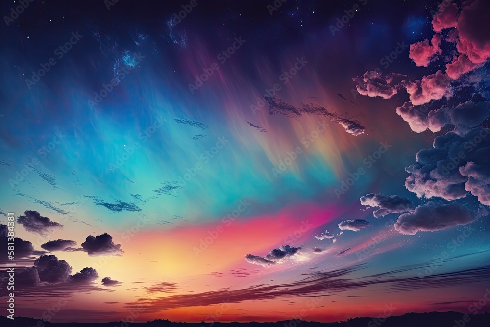 Beautiful multicolored sky after sunset, Used for background. Generative AI