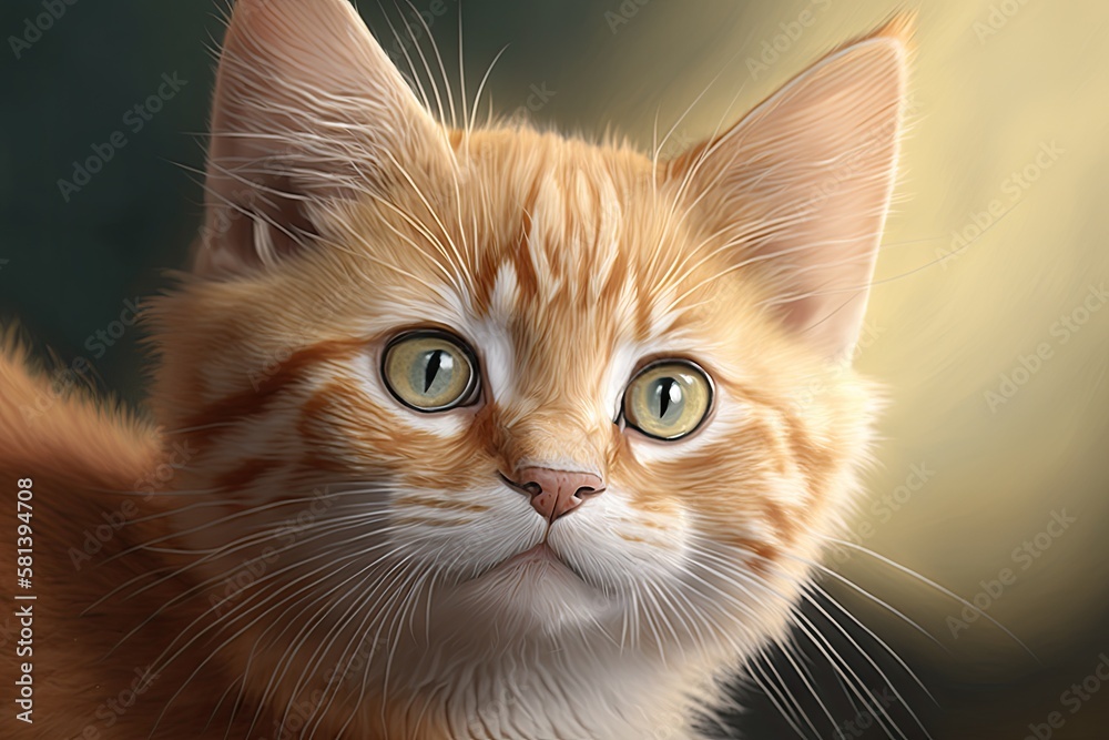 Detailed image of a ginger kitten with brown eyes. Generative AI