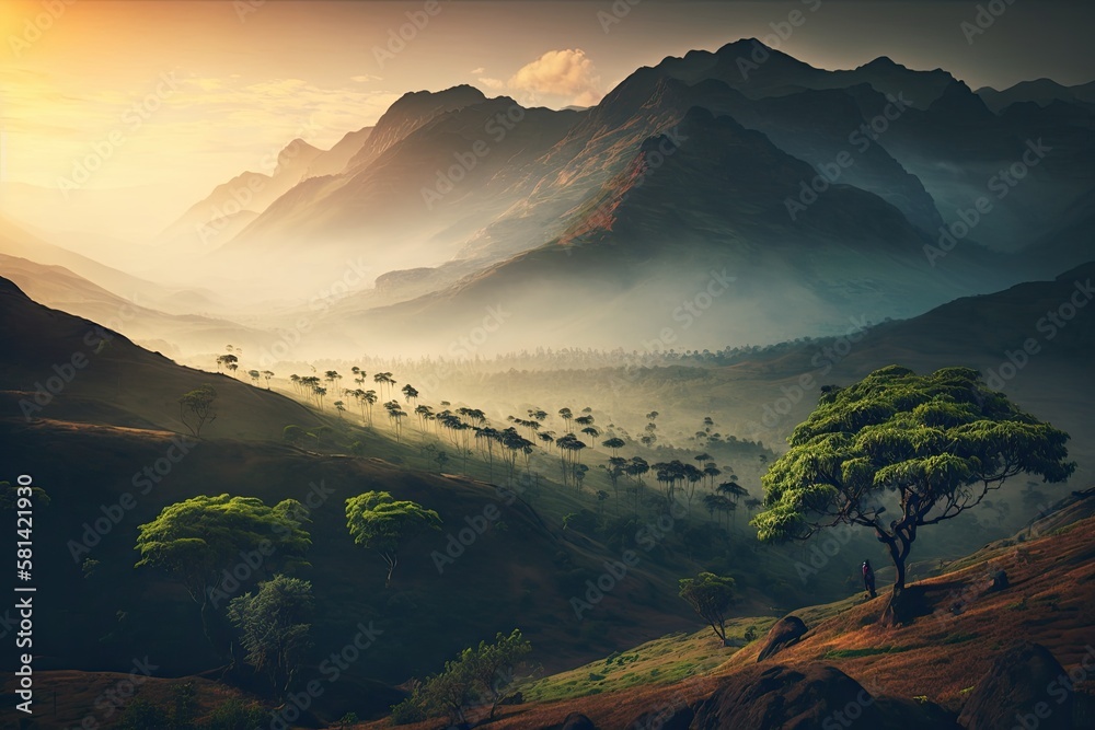 Awe inspiring natural view from Kolukkumalai Munnar, a foggy mountain landscape at sunrise, and a Ke