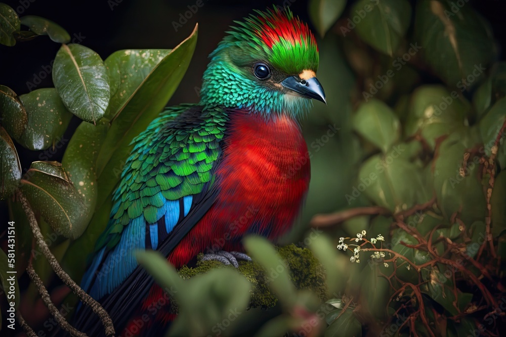 Resplendent Savegre, Costa Rica, Quetzal, Pharomachrus mocinno, with a backdrop of a lush forest. Wo