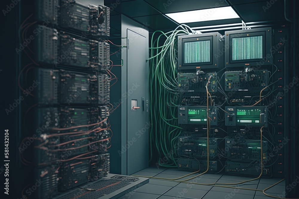 current server and communication equipment in the server room. Generative AI