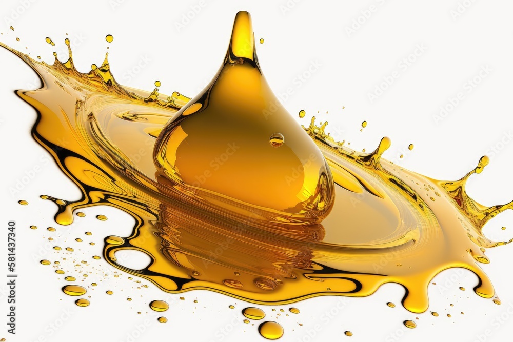 bubbling oil or serum that is golden yellow and clear, isolated on a white background. Generative AI