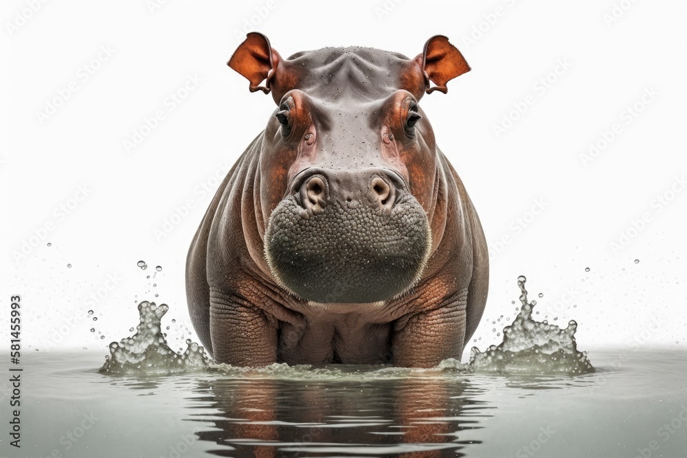 Isolated hippopotamus on a white backdrop. Generative AI