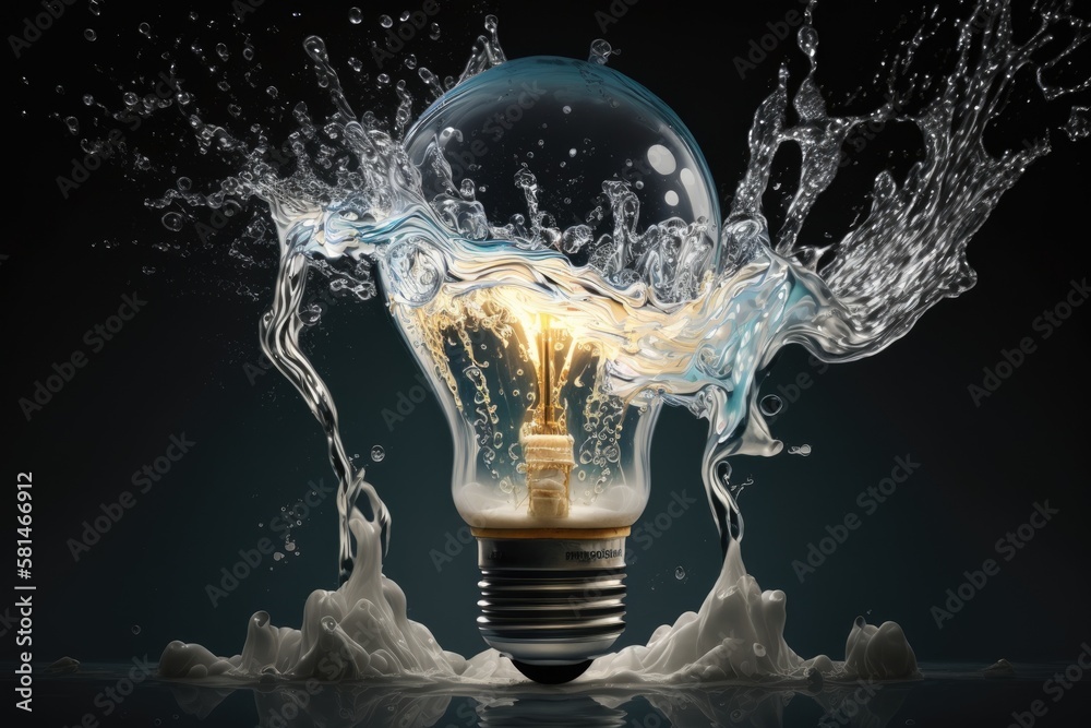 lightbulb caused by a water splash. Generative AI