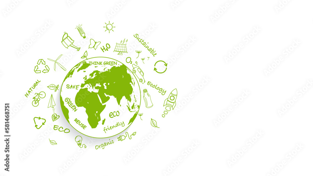 Earth day, Eco friendly, Sustainable devlopment and World environment day concept design with doodle