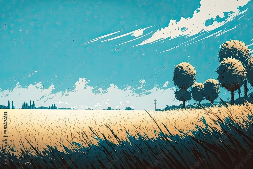 field against a sky blue backdrop. Generative AI