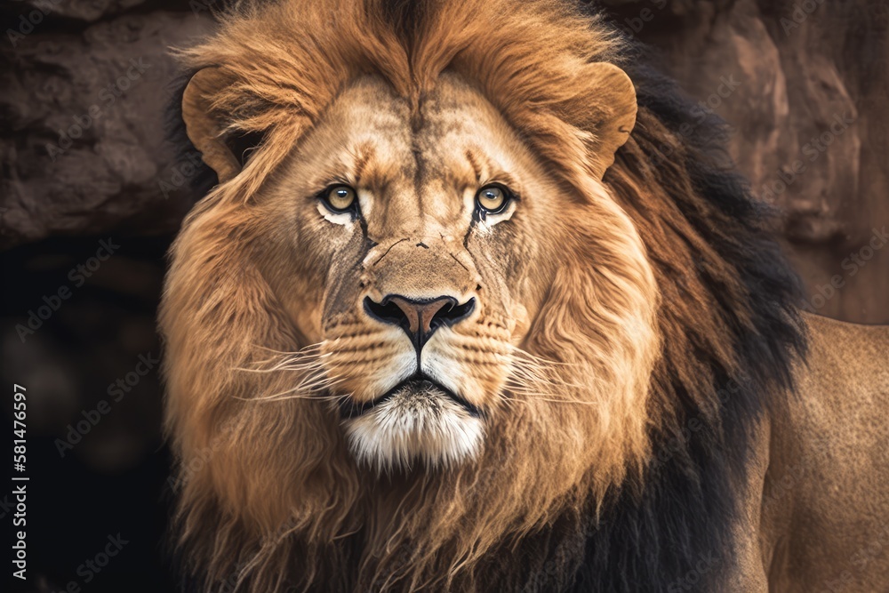 Close up of a lion at the Omaha Zoo. Generative AI