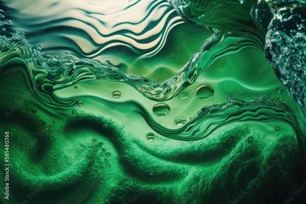 transparent, clear, green water surface texture with splashes and ripples. background with abstract 