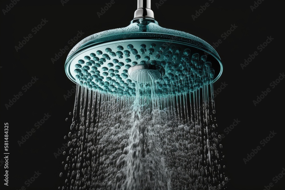 A picture of a shower head with streams and drips of water is a great illustration for home water us