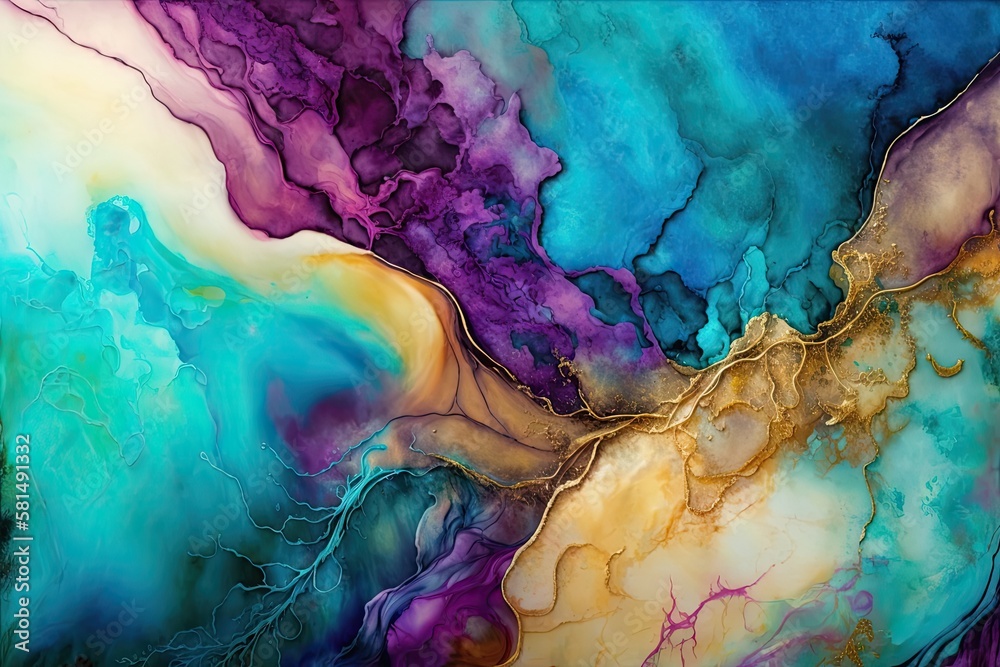 Translucent hues are used in alcohol ink. Background made of a marble texture with many colors. Wall