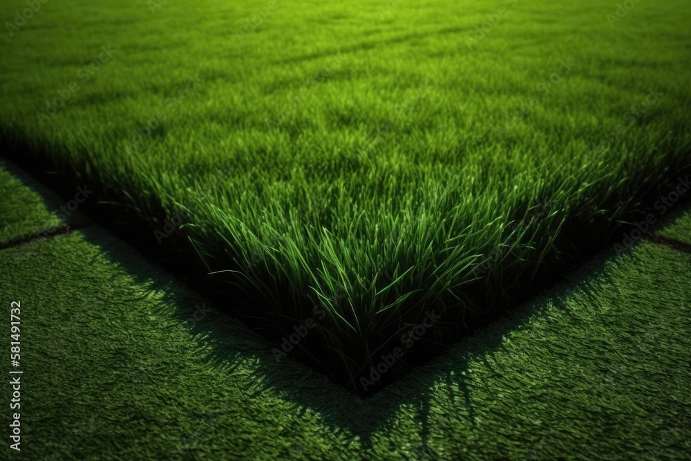 texture of a green grass floor Perfect for use as the background of a design. looking up. Generative