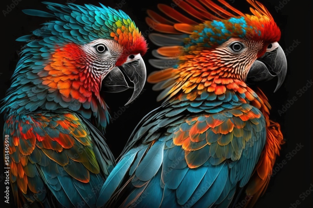 Colorful Parrots in a Pair. Generative AI