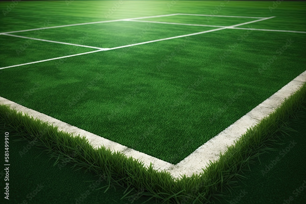 Natural grass pitch with trim in green for sporting events. Generative AI