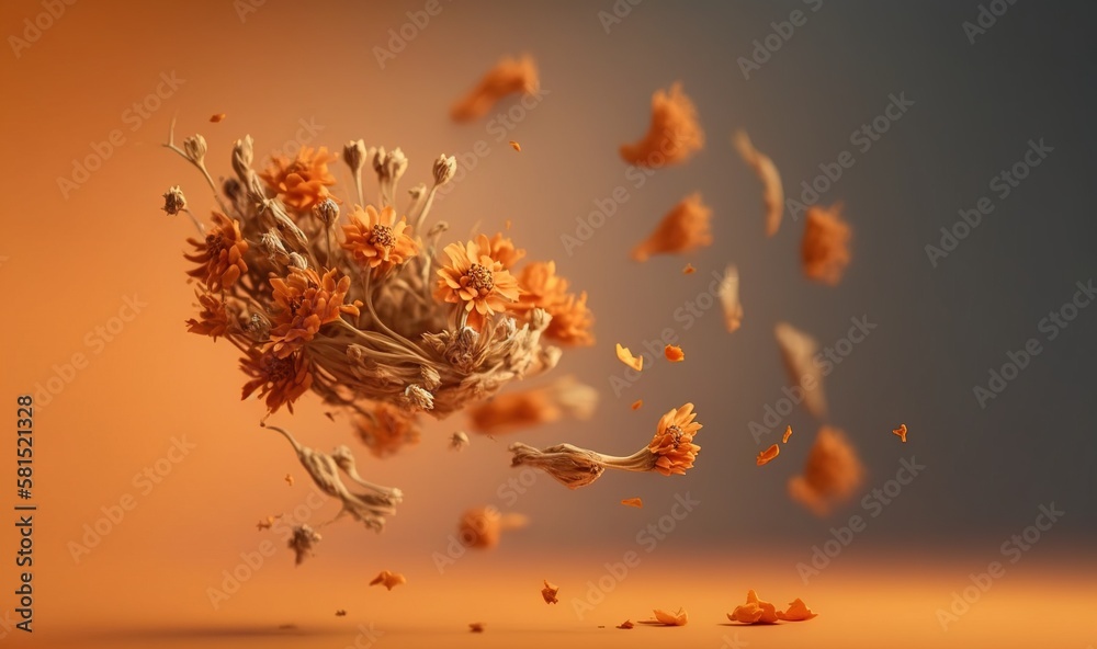  a bunch of flowers that are flying in the air with a lot of petals on its side and on top of the g