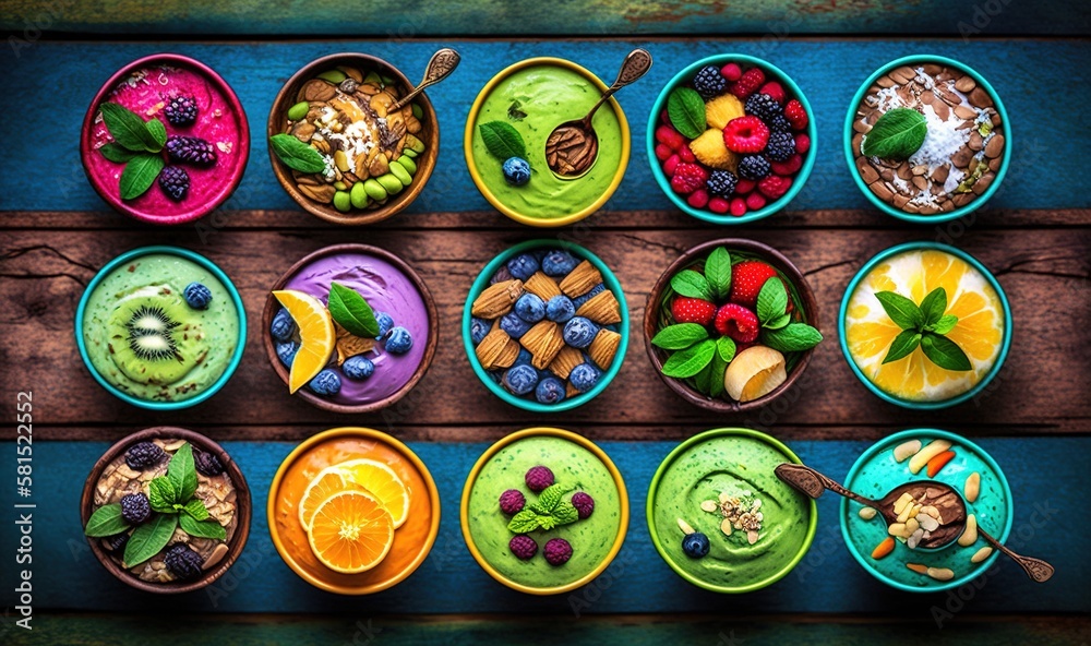  a table topped with bowls filled with different types of desserts and fruit on top of each other on