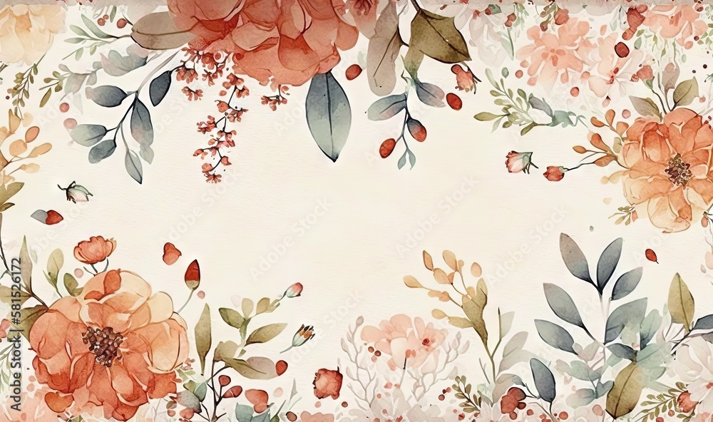  a painting of flowers and leaves on a white background with a place for a name on the bottom of the