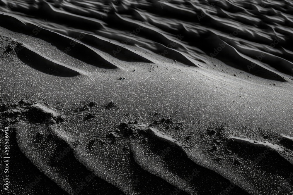 Sand beach macro photography in black and white. Background with a black and white sand texture. Bla