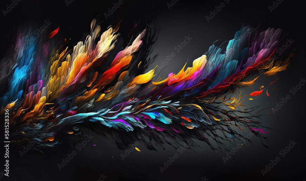  a painting of a colorful feather on a black background. generative ai