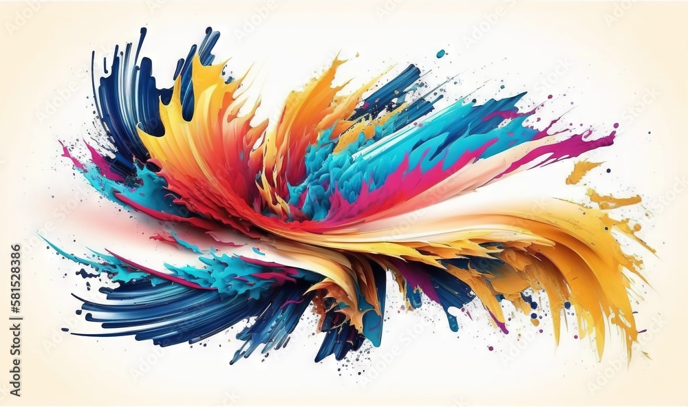  a colorful bird made out of paint splattered on a white background with space for text or a logo or