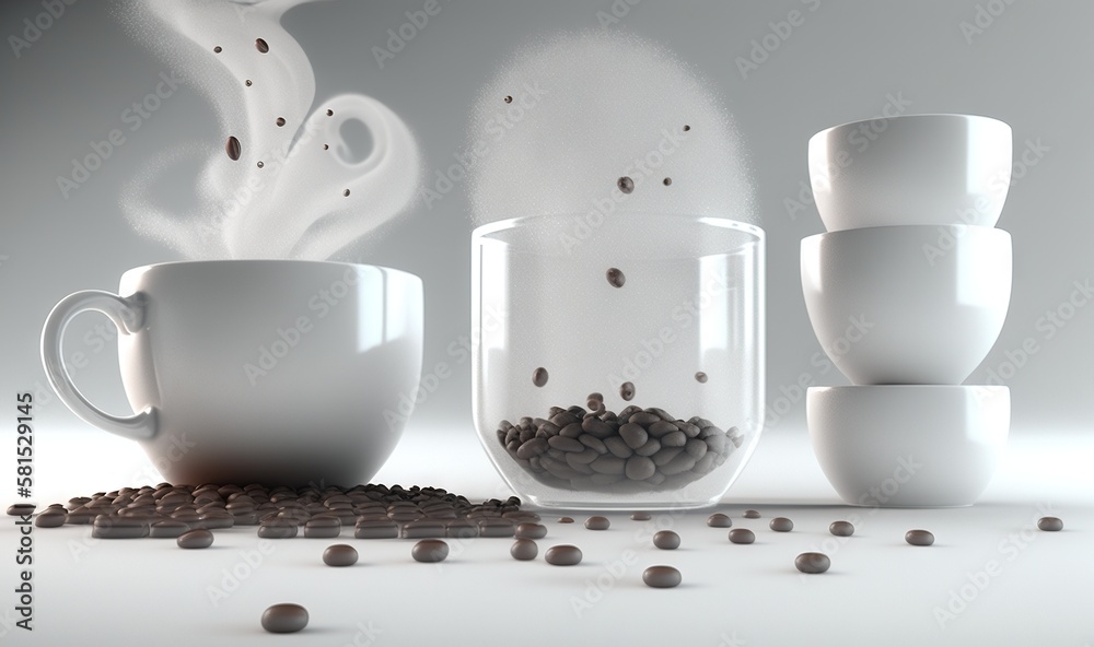  a group of coffee mugs with coffee beans in the bottom and a cup with coffee beans in the bottom an