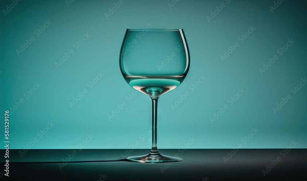  a glass of wine sitting on a table with a green background in the middle of the glass is half empty