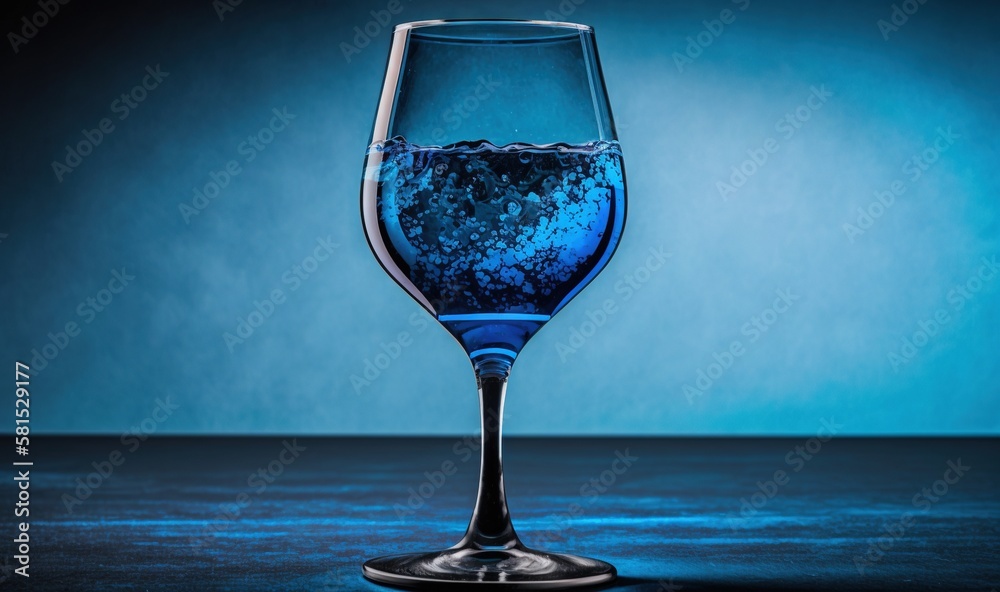  a glass of water on a table with a blue wall in the backgrounnd of the glass is half empty and half