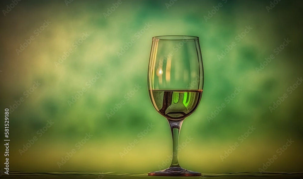  a glass of wine on a table with a blurry green backround behind the glass is a green background and