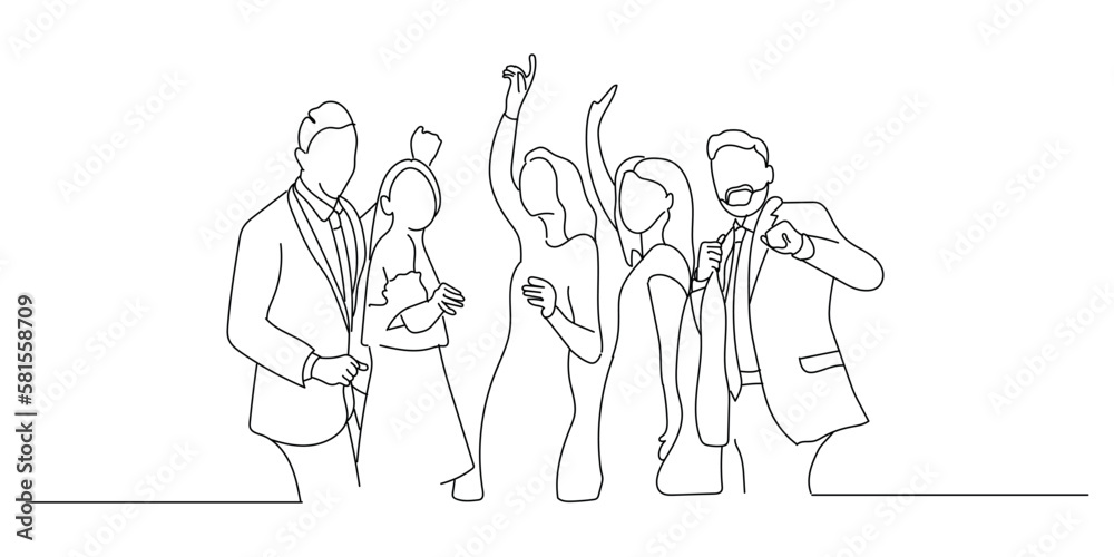 Dancing happy people on white background