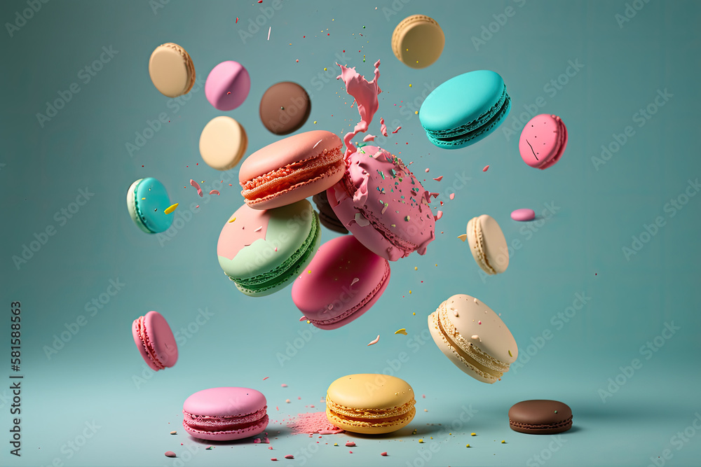 Colorful delicious French dessert macaron or macaroons. Illustration AI Generative