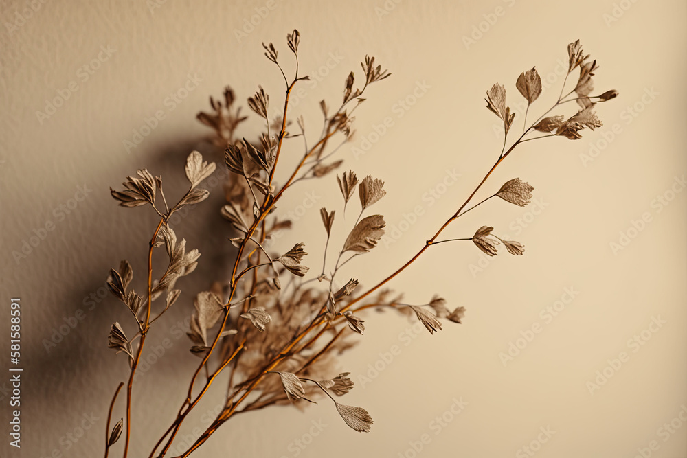 Beautiful branches of a dry plant on the background. Illustration AI Generative