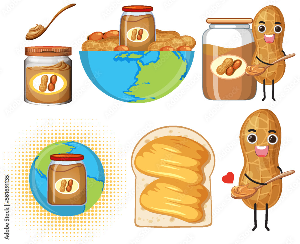 Peanut Butter Elements and Icons Set