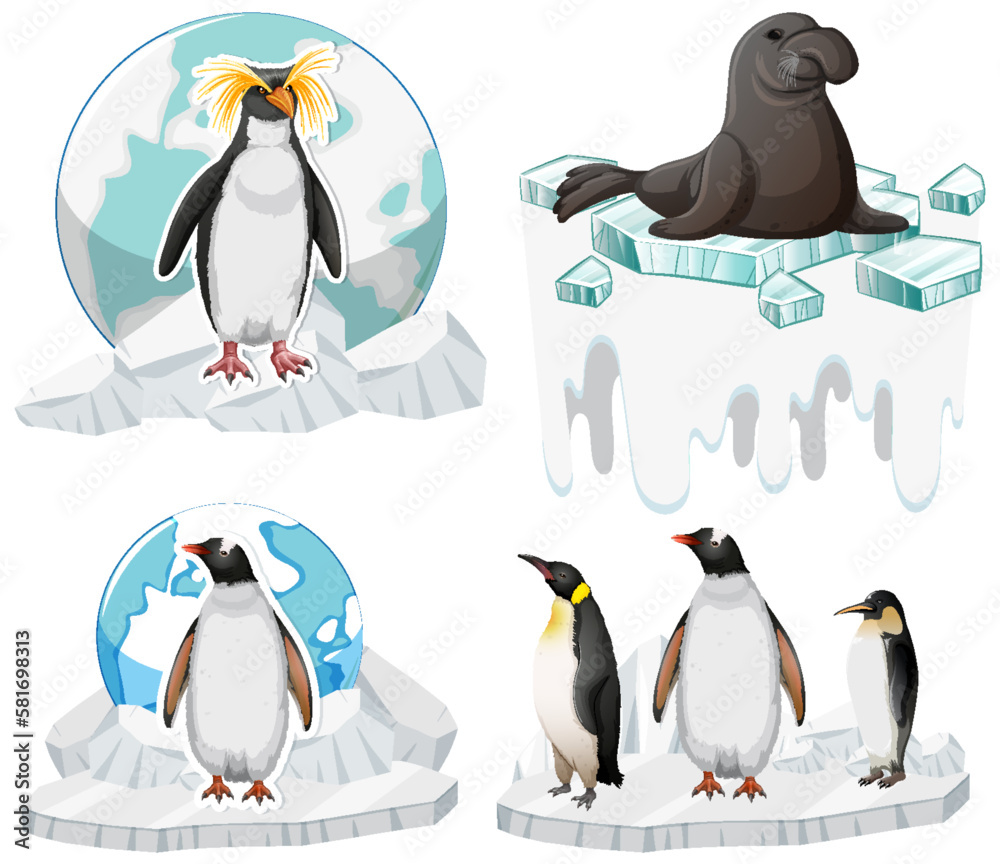 Cute Penguin Icons Set