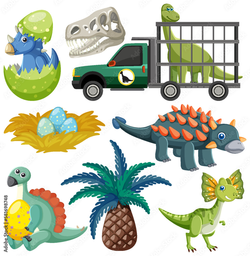 Dinosaurs and Natural Elements Vector Collection