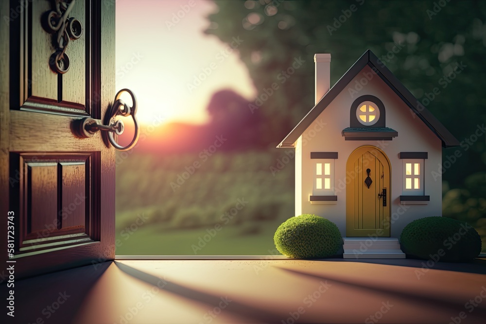 With the help of a key and a keychain in the shape of a house, open the door to a new residence. loa