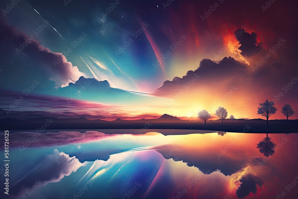 Earth day concept abstract nature background with sky in sunset. Generative AI