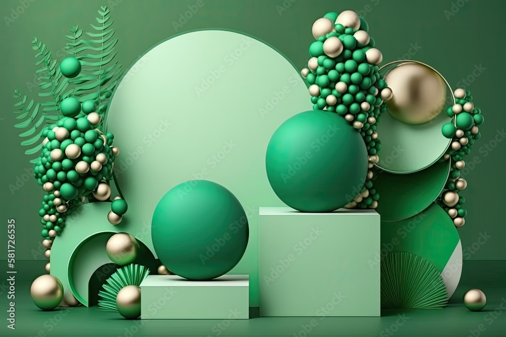 Green pedestal background, mockup podium display for product presentation or scene show, with copy s