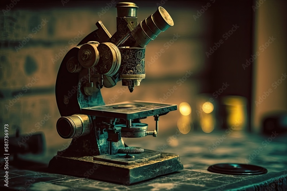 Understanding the past, present, and future requires the use of science. A labs microscope is shown