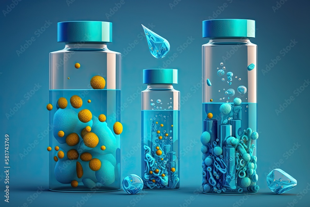 Specimen vials on a blue background. Generative AI